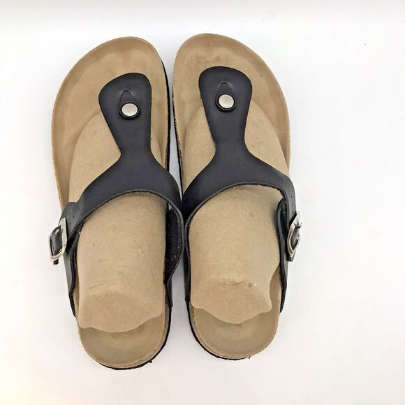 Mudd Cow Suede Cork Footbed Sandals Women's 8 Black Adjustable Buckle Thongs - Picture 7 of 11